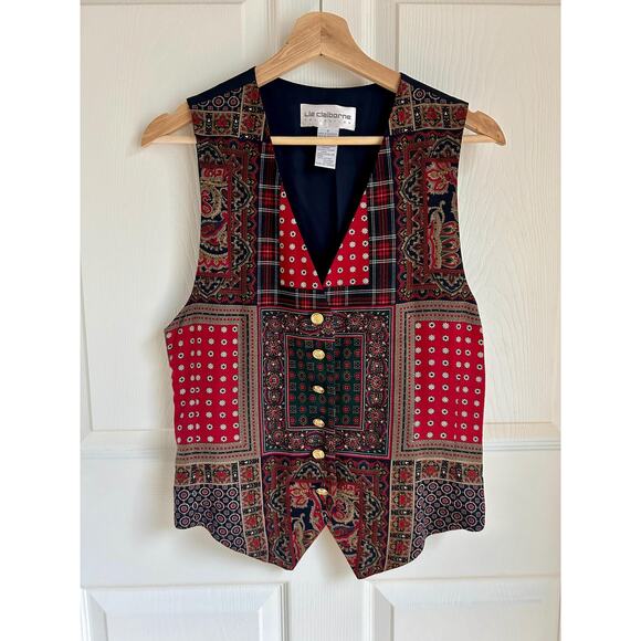 Vintage Patchwork 90's Rayon Blend Vest Size Small - Picture 1 of 6